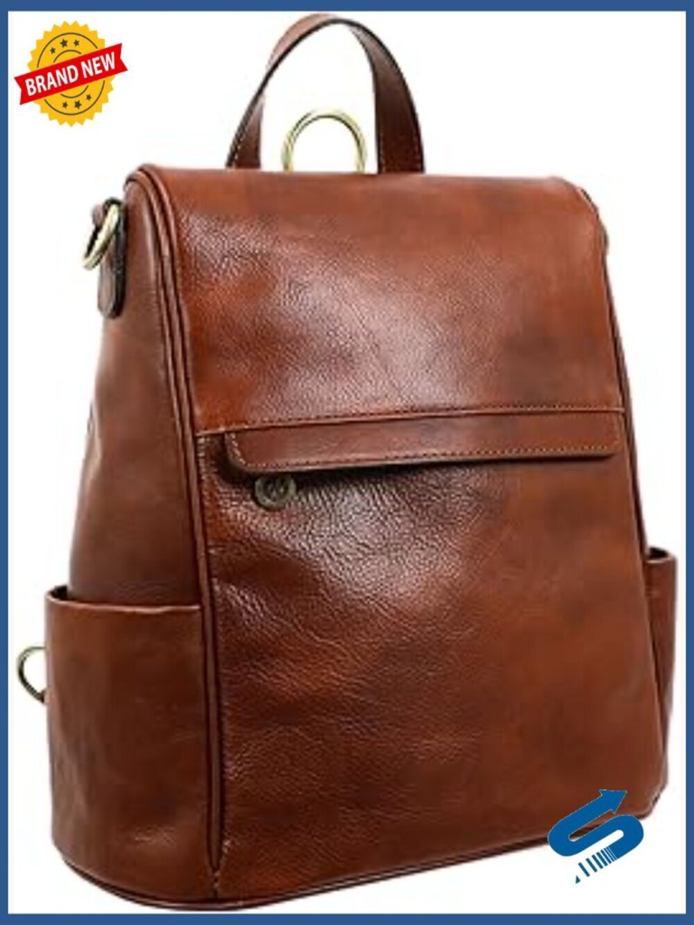 Full-Grain Leather Convertible Backpack Handbag - Daypack